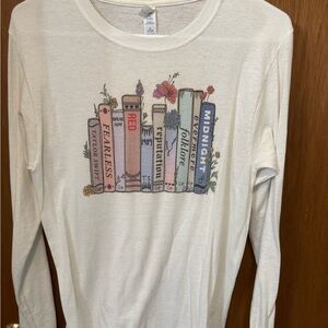 White Long Sleeve Shirt with Taylor Swift Book Spine Design
